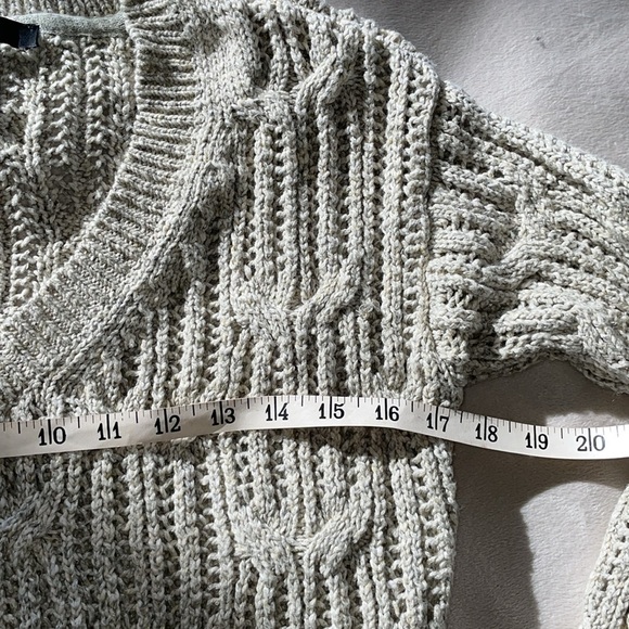 Chunky Cable Knit Open Weave Crochet Sweater Cozy Tan V-Neck Boho Chic Preppy XS - Picture 10 of 14